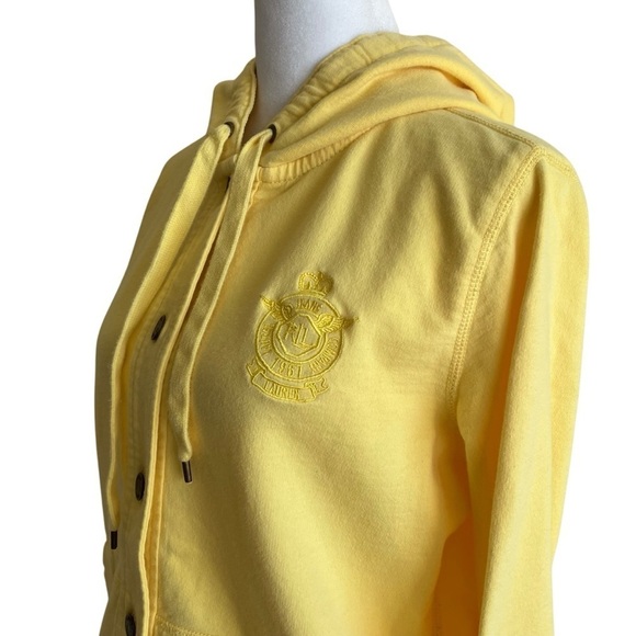 Lauren Ralph Lauren Yellow Cotton Button Front Hooded Jacket Y2K Sweatshirt M - Picture 7 of 16